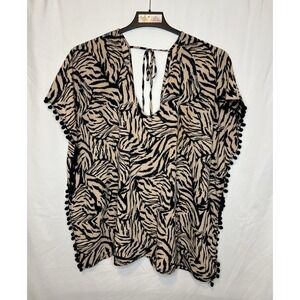 Xhilaration Women's Size L Animal Print Cover-up/Dress/Top with pom poms